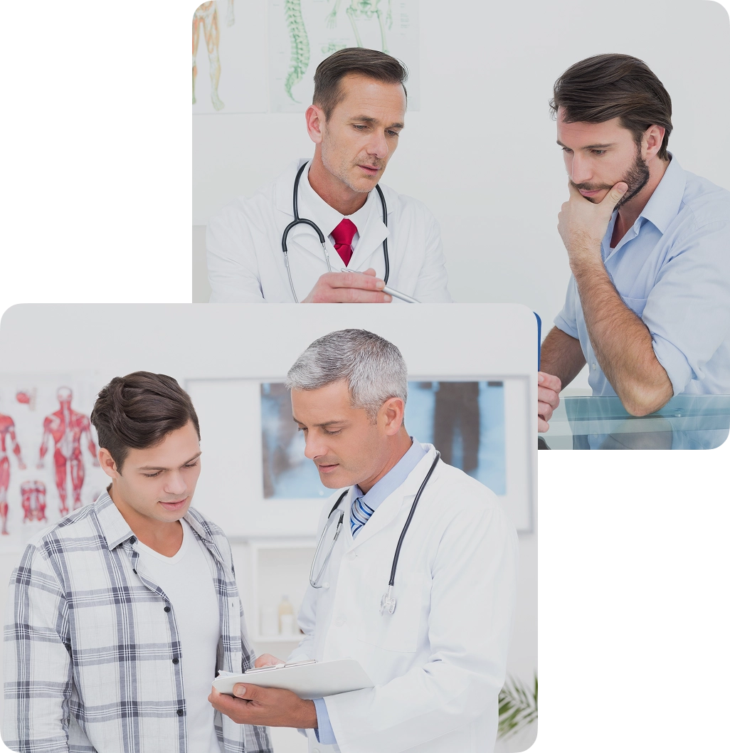 Male doctors talking to male patients about the men's health services in Orlando that will help them.