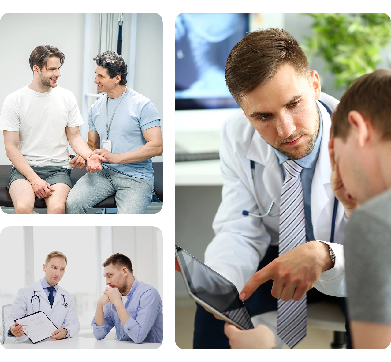 Doctor looking over mens health orlando documents with patient